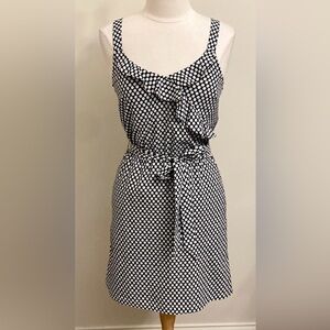 White House Black Market Black White Polka Dot Ruffle Sleeveless Belted Dress XS